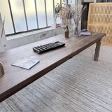 XL farmhouse table in solid oak, brutalist style, 20th century.