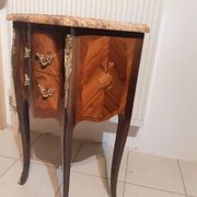 Louis XV style console bedside, curved faces, mahogany and rosewood marquetry decorated with flowers