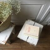 Stools, patinated wooden bedside tables