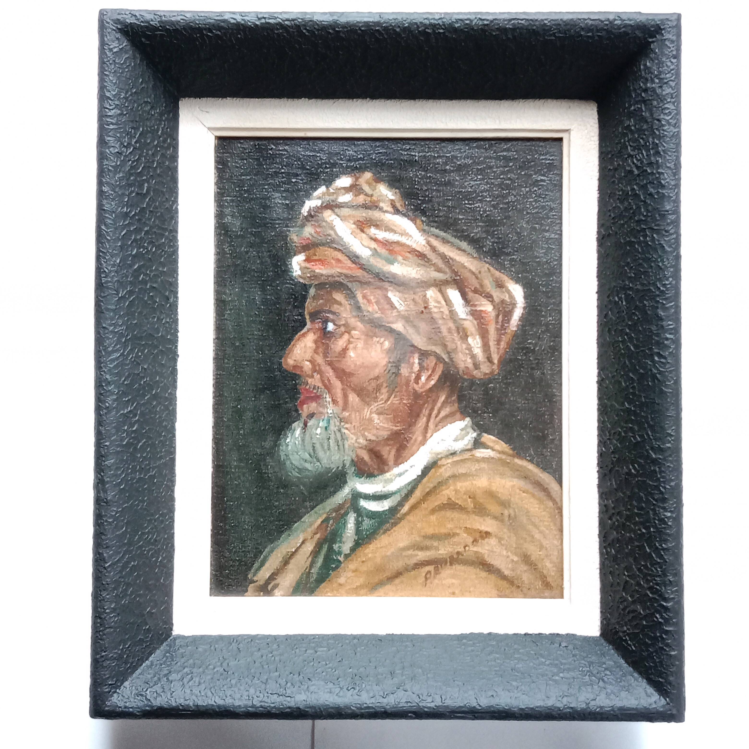 Portrait of a Man, Orientalist Painting, Art Deco Frame