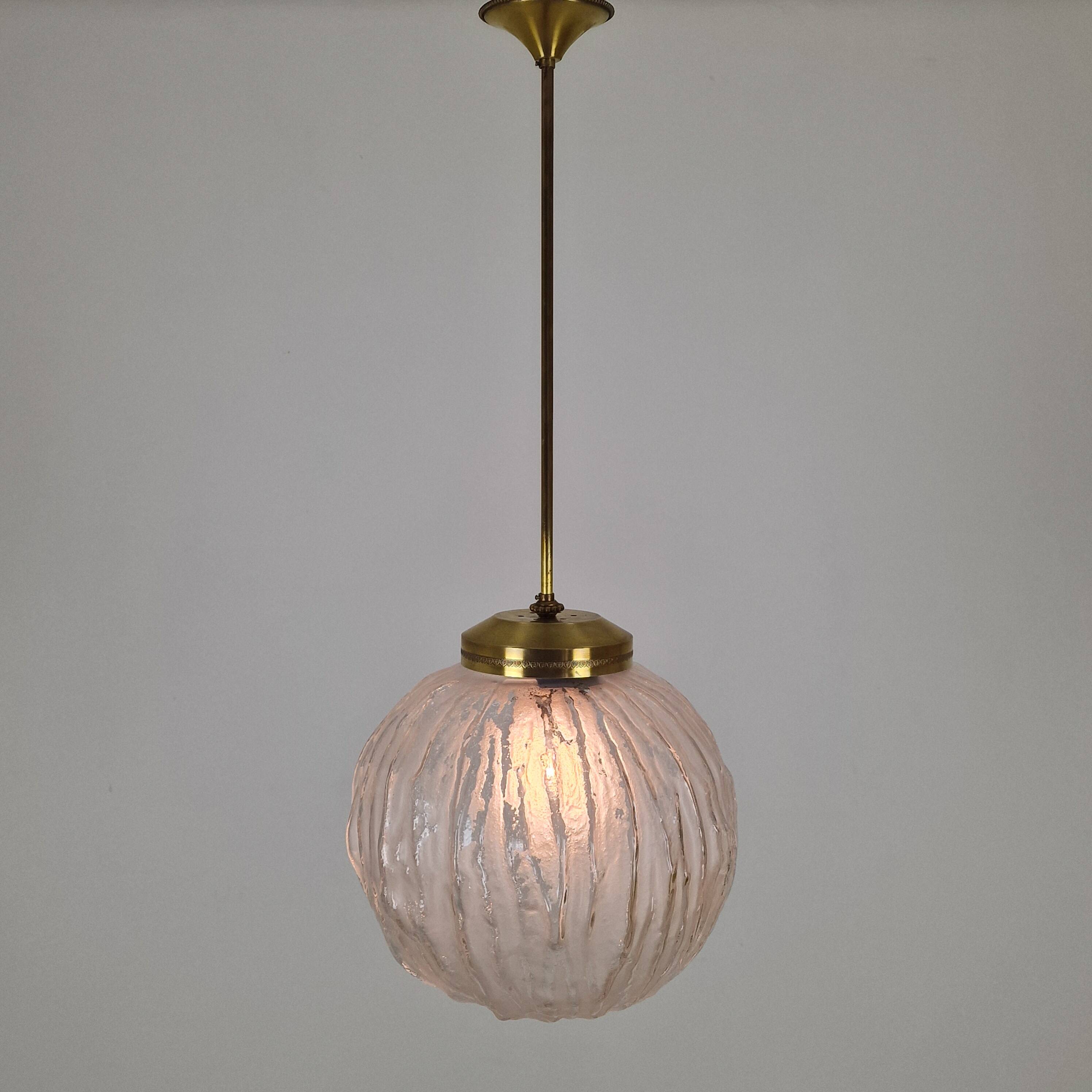 Angelo Brotto for Esperia Pendant Light in Murano Glass and Brass