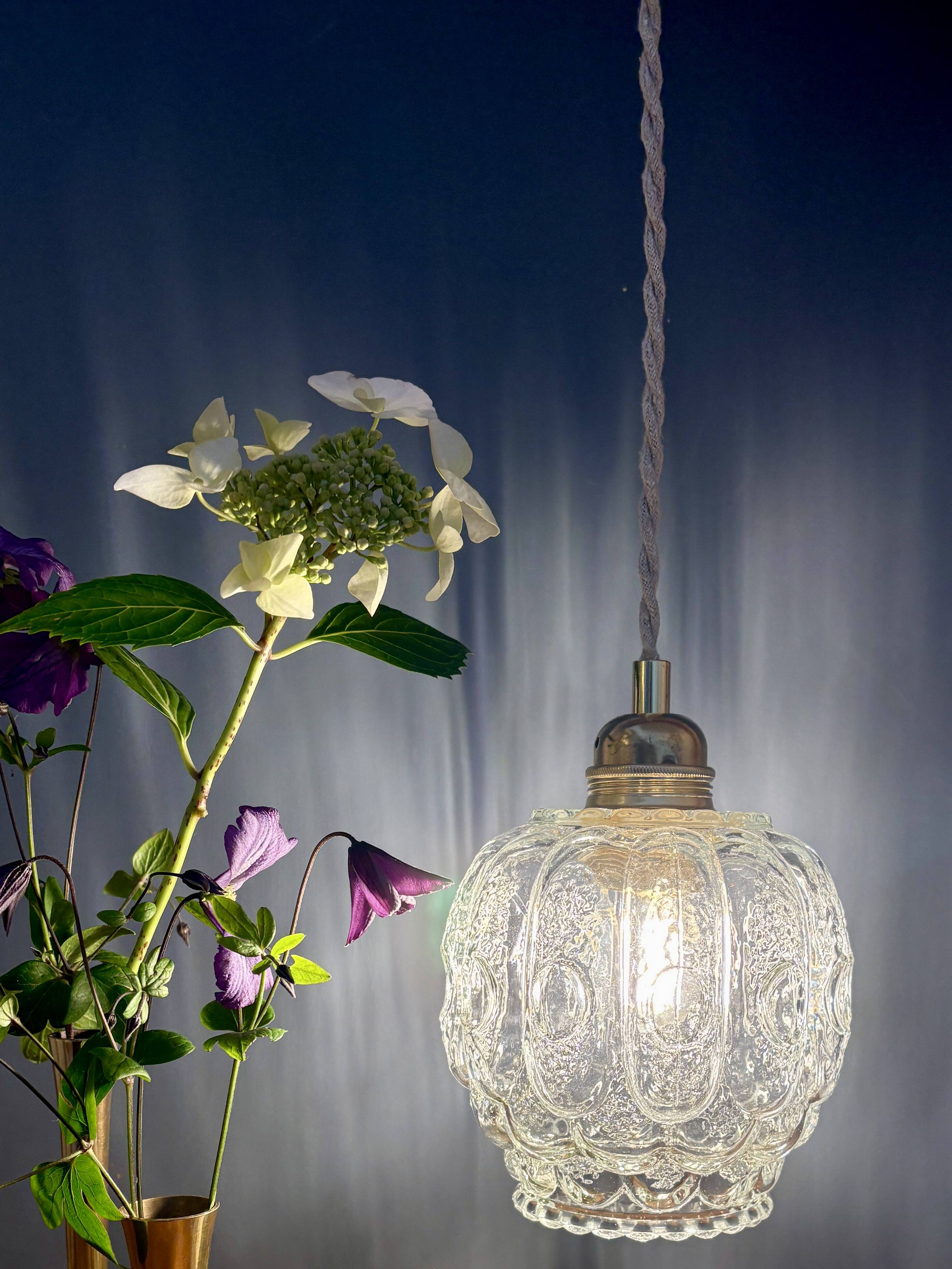 Vintage clear molded glass globe pendant light
