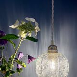Vintage clear molded glass globe pendant light