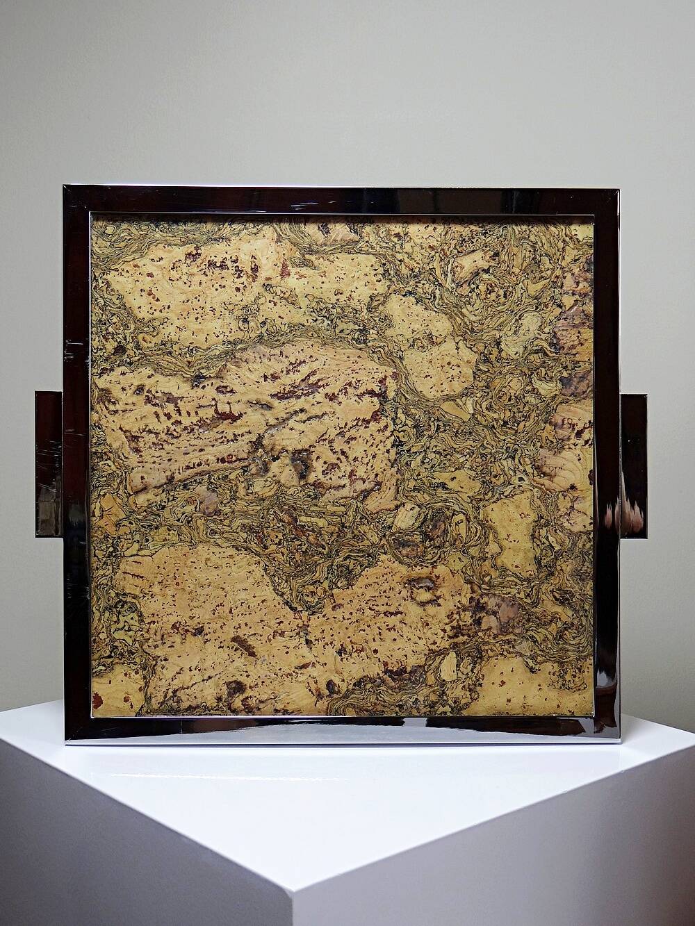Mid-century chic chrome, cork and glass tray from the 70s