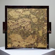 Mid-century chic chrome, cork and glass tray from the 70s