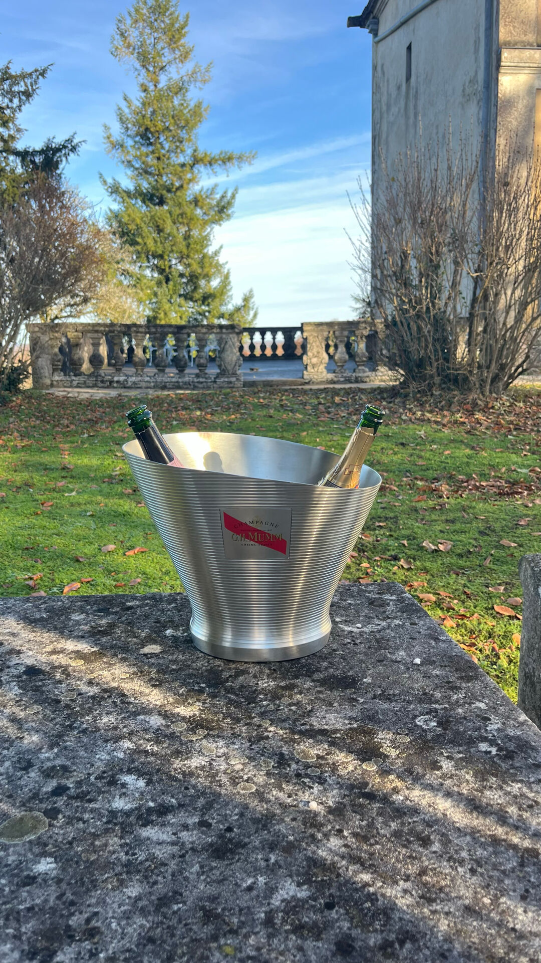 Mumm champagne bucket, vintage pewter vasque