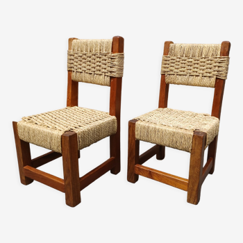 Pair of children's chairs, wood and rope