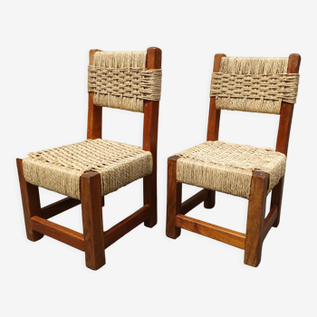 Paire de chaises enfant,  bois et corde