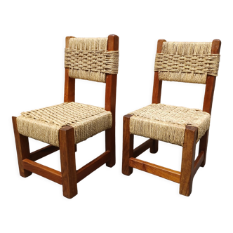 Pair of children's chairs, wood and rope