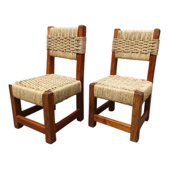 Paire de chaises enfant,  bois et corde