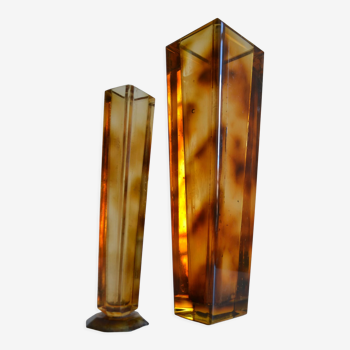 Set of 2 vintage vases 80's plexiglas tortoiseshell