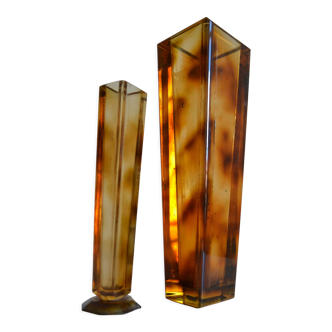 Set of 2 vintage vases 80's plexiglas tortoiseshell