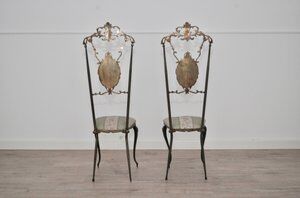 Hollywood regency chiavarine brass side chairs, 1930s, set of 2