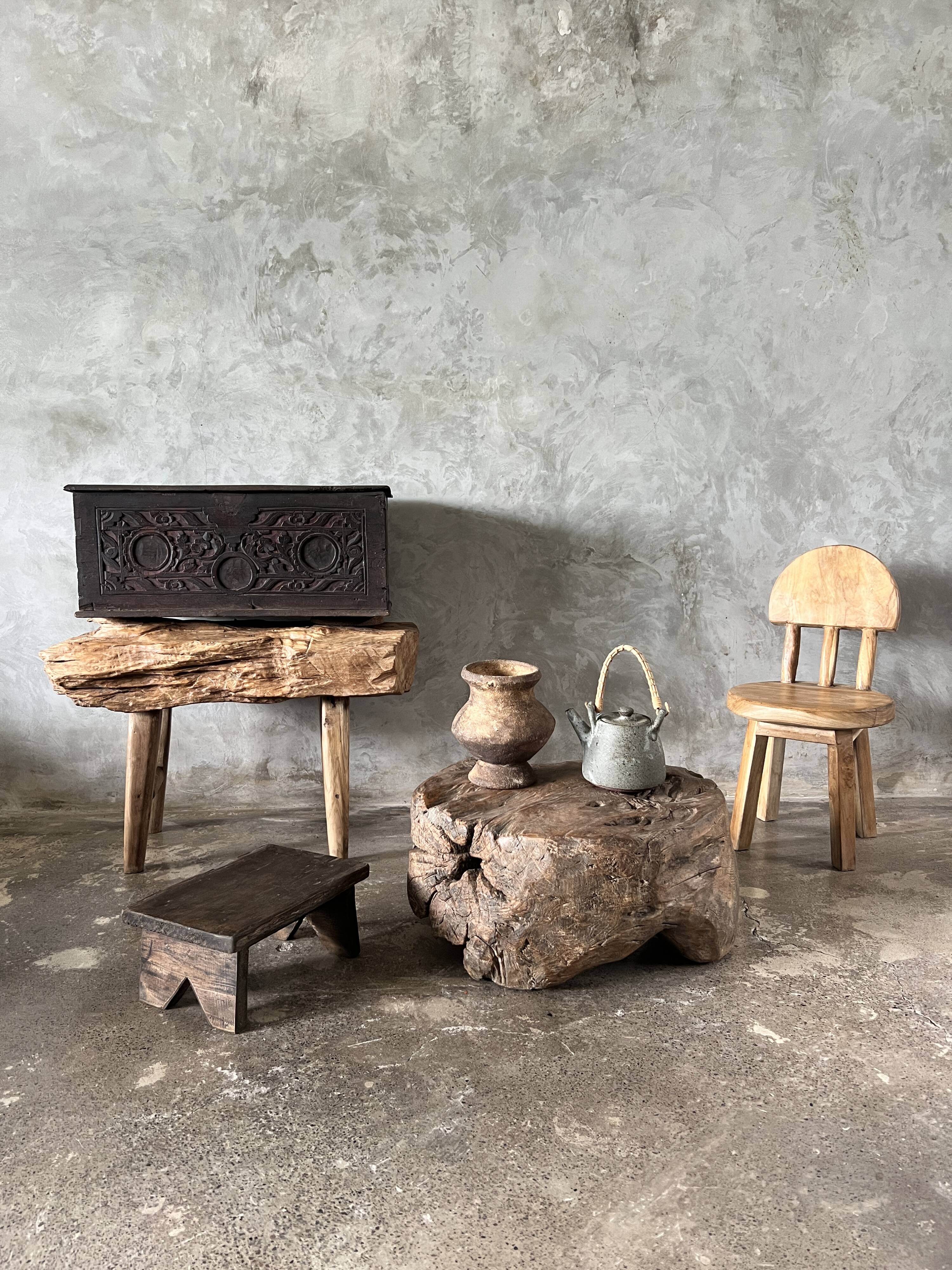 Small child's chair in natural blond teak back with three bars