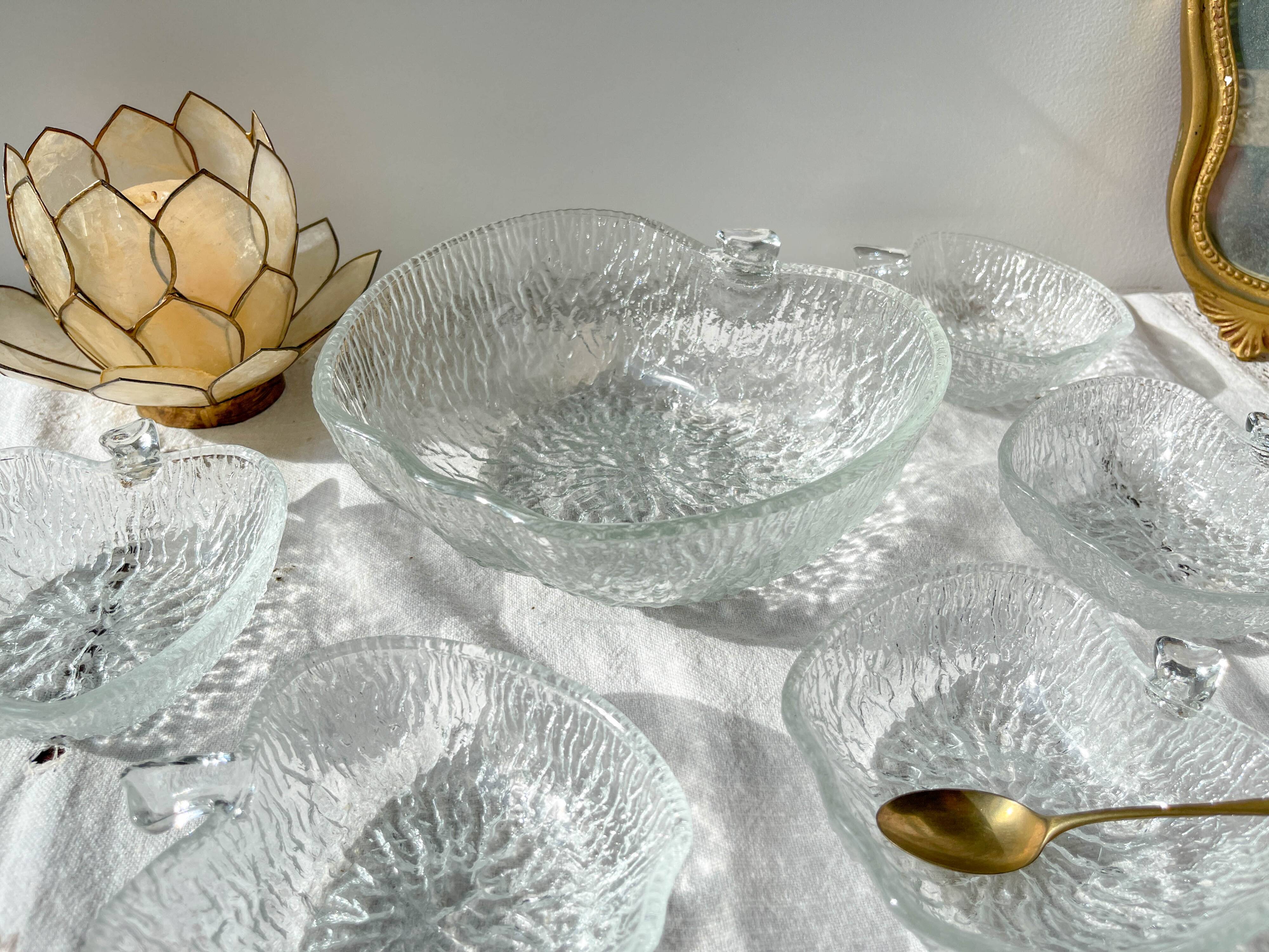 Vintage glass apple dessert set – 1 salad bowl + 5 bowls