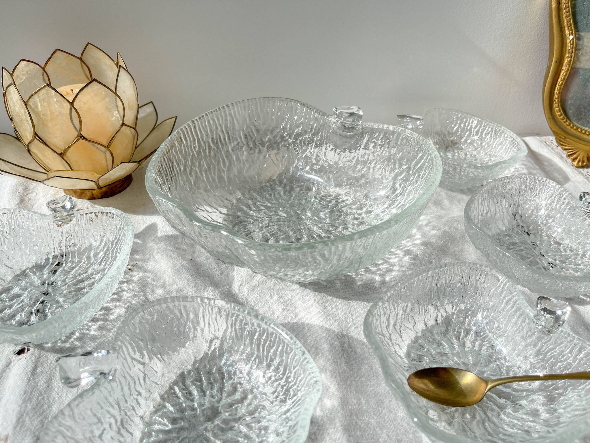 Vintage glass apple dessert set – 1 salad bowl + 5 bowls