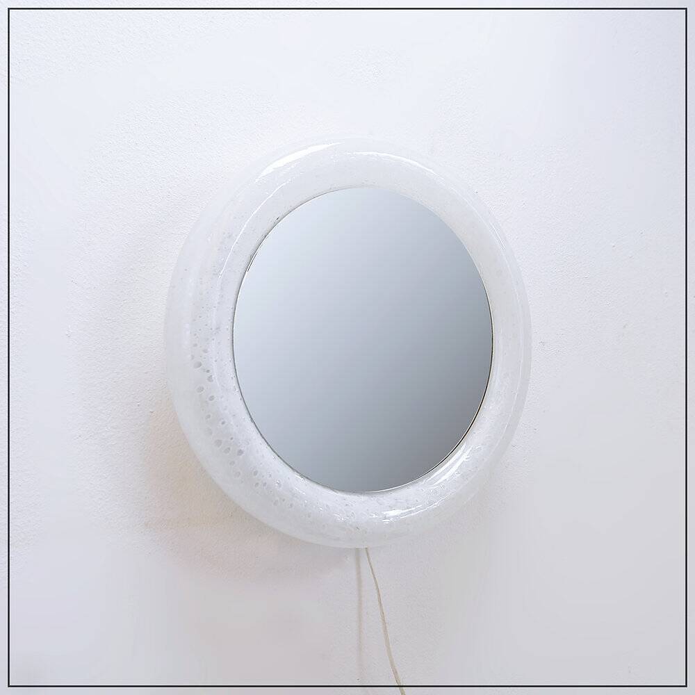 Vintage illuminated mirror in bubbled glass by Limburg - 1970s