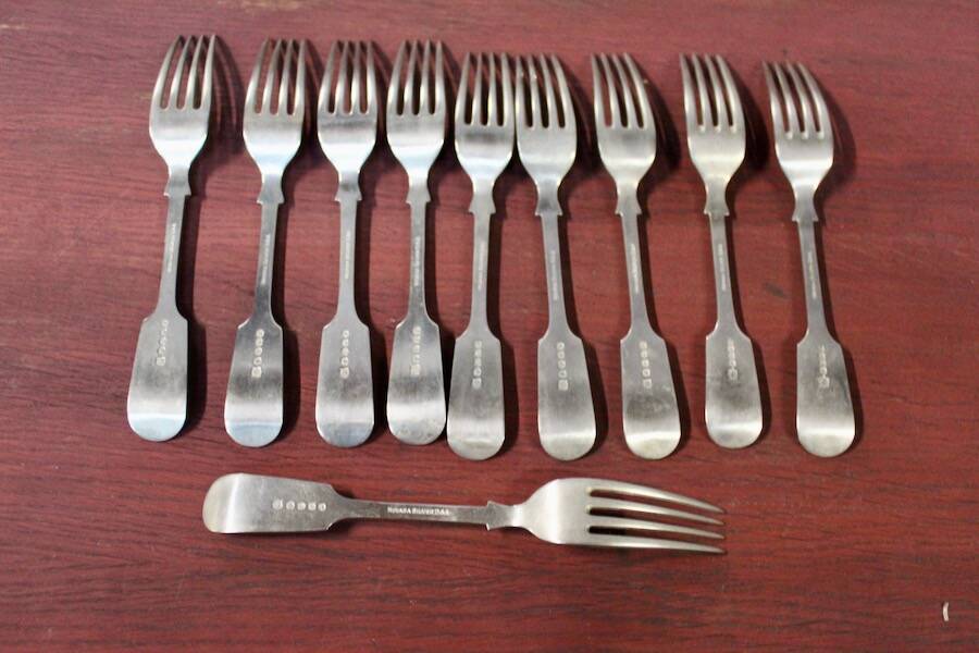 Set of 12 antique Nevada Silver D&A forks