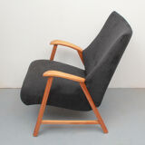 1950s armchair in anthracite velour, completly restored