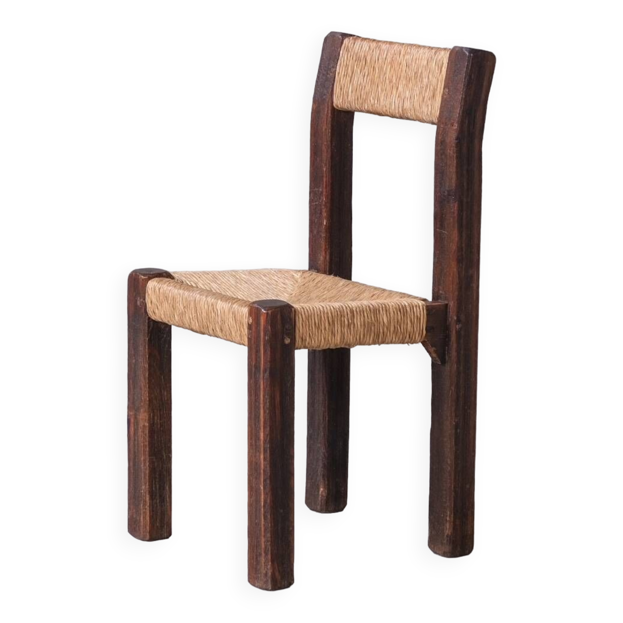 Ensemble de six chaises de salle à manger françaises Chunky Rush du milieu du siècle
