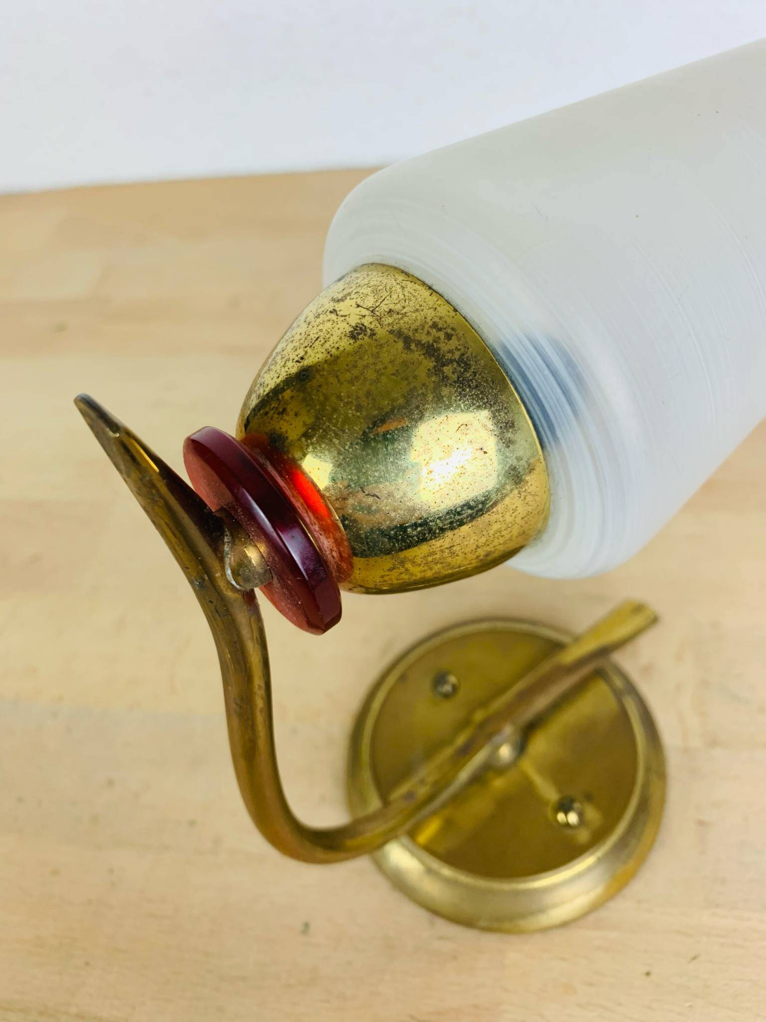 Brass and opaline tulip wall lamp, 1950s, vintage