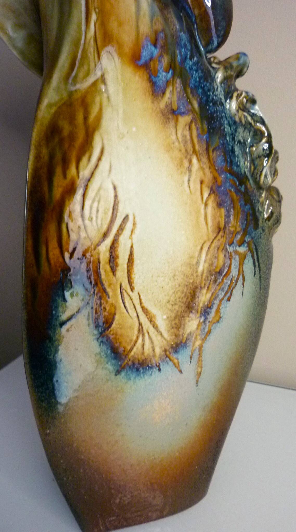 Glazed ceramic vase, unique piece, signed D. Prioton, shell neck