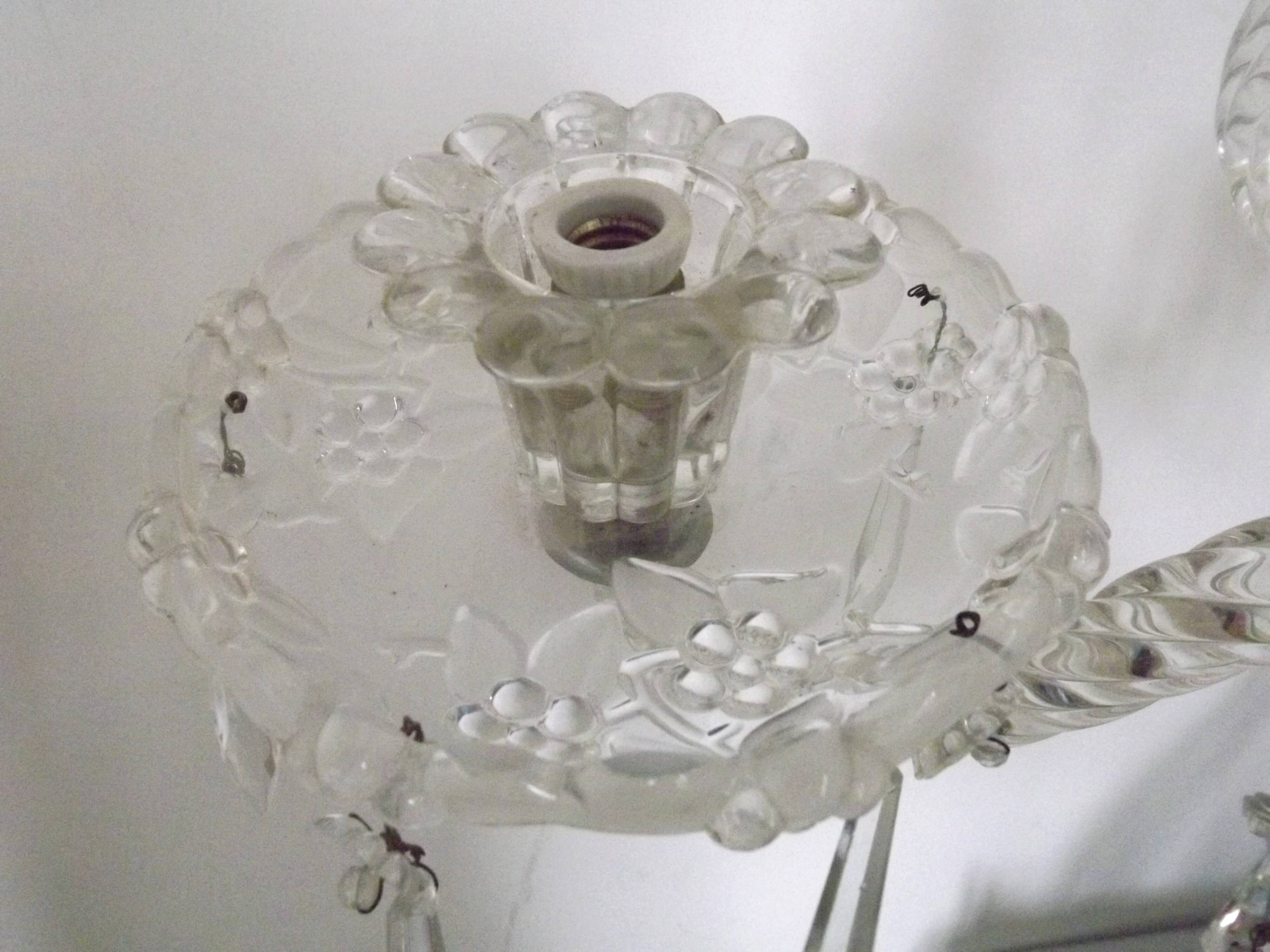 French antique glass and crystal barley twist three-armed four-light chandelier 5135