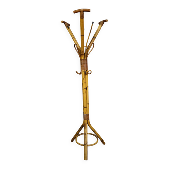 Antique bamboo and rattan coat rack, artistic work from the late 19th century.