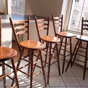 Set of 5 Solid Wood Bar Stools – Bistro / Country Chic Style