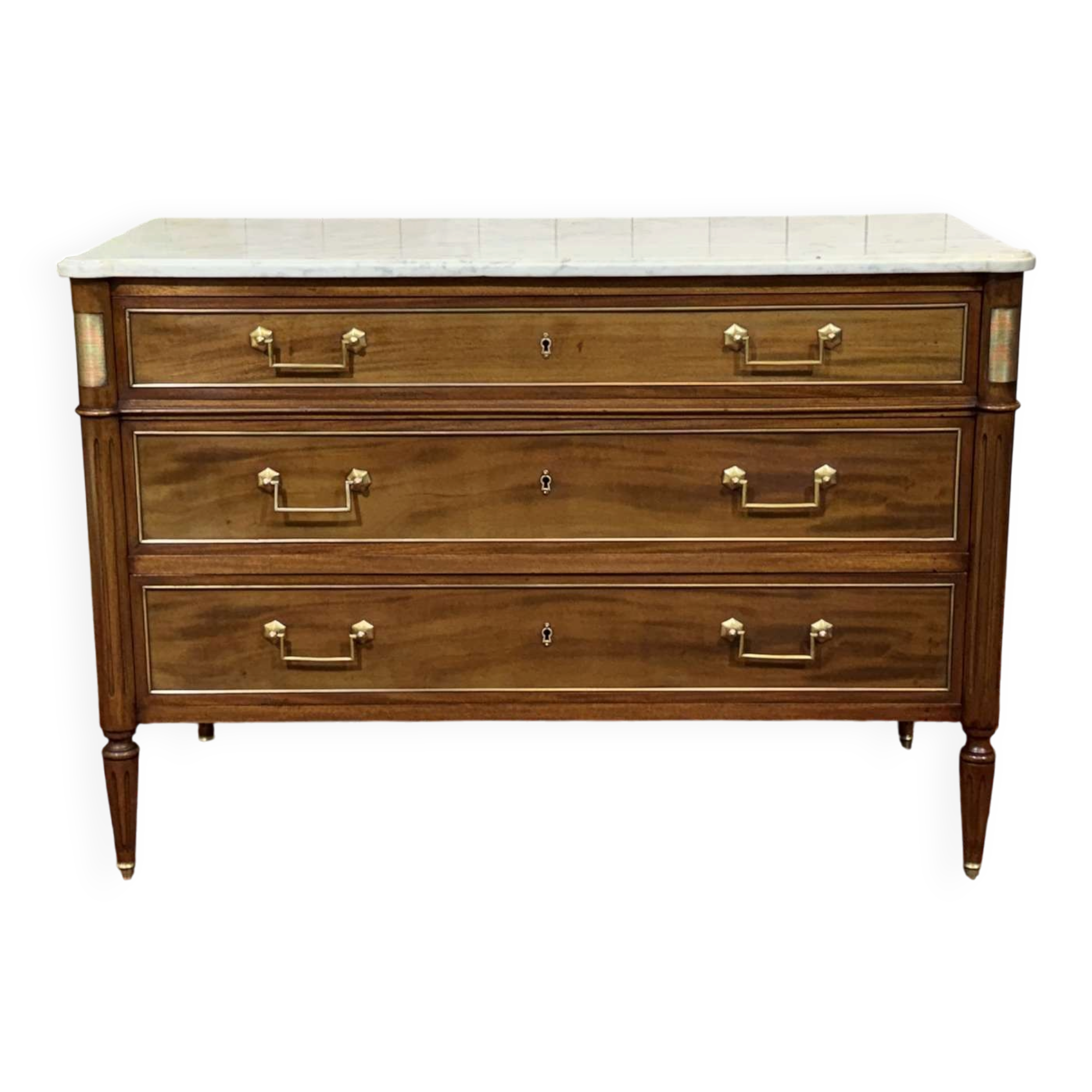 Commode Louis XVI en acajou et dessus marbre des années 1950