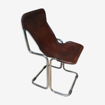 Chaise cuir et chrome 1970