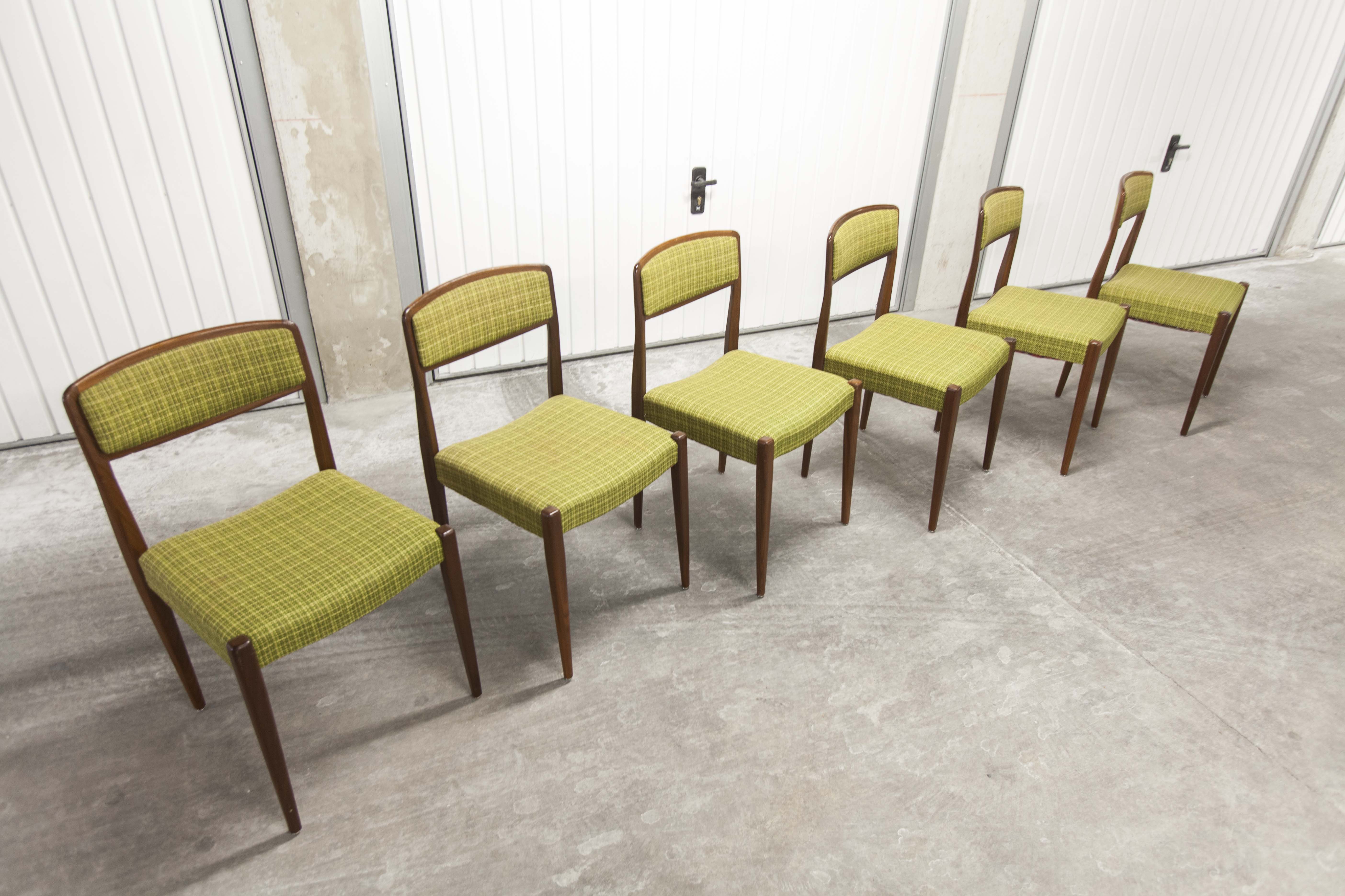 Lot of 6 teak and fabric chairs