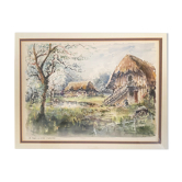 Tableau Aquarelle "Le Theil en Auge" par Denis Verspecht (1919/1991) Calvados