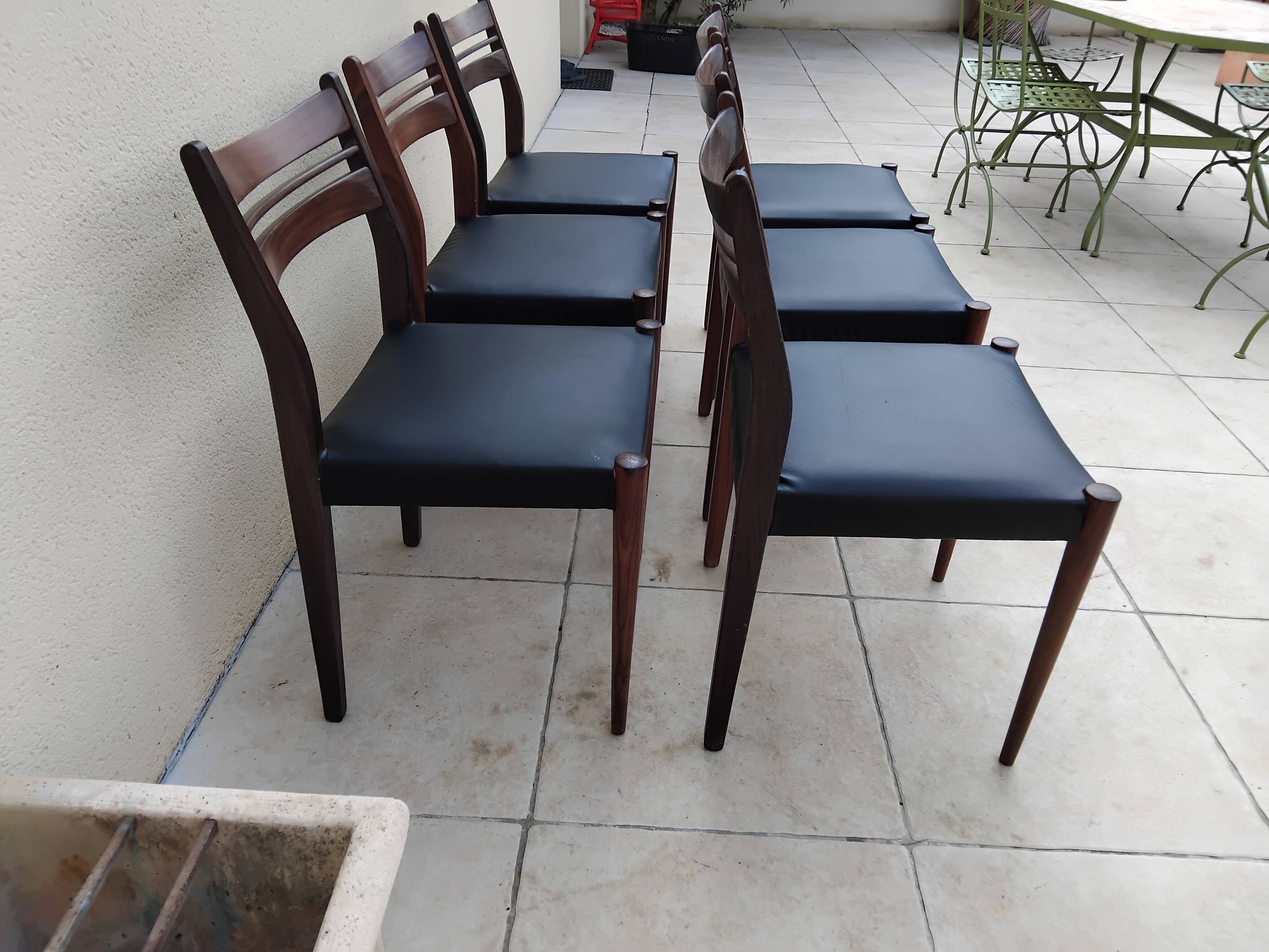 6 vintage teak chairs from the 1960s, Scandinavian Danish.