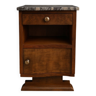 Chevet Art Déco en bois avec plateau en marbre – Années 1930-40