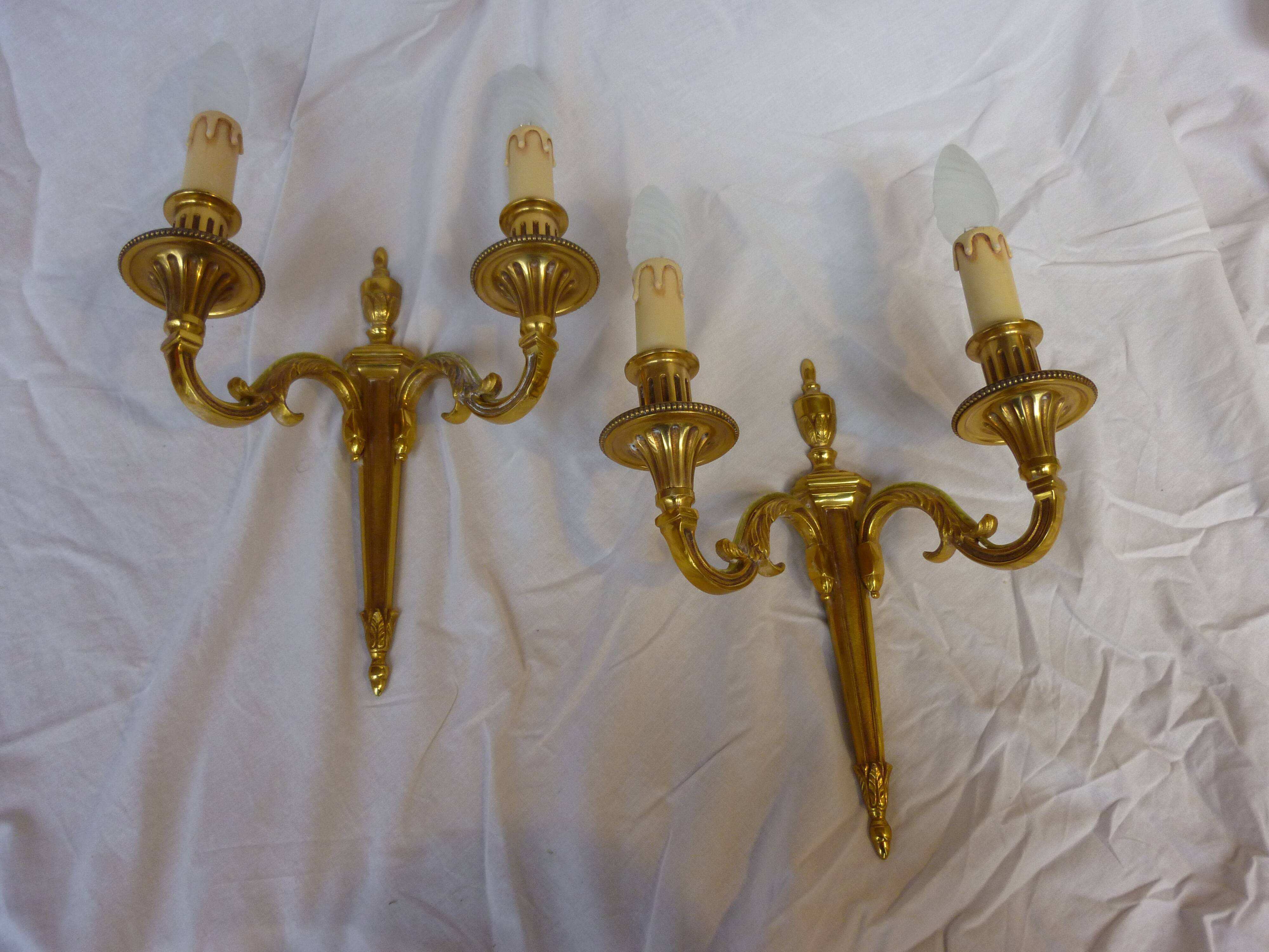 Pair of sconces Lucien Gau real brass