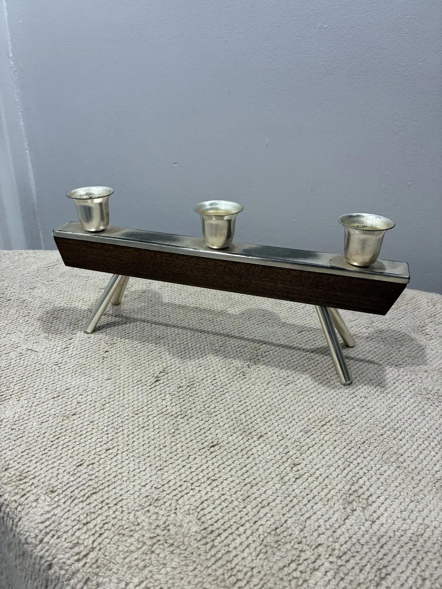 BSF teak and silver-plated candle holder for three candles, 1960s