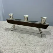 BSF teak and silver-plated candle holder for three candles, 1960s