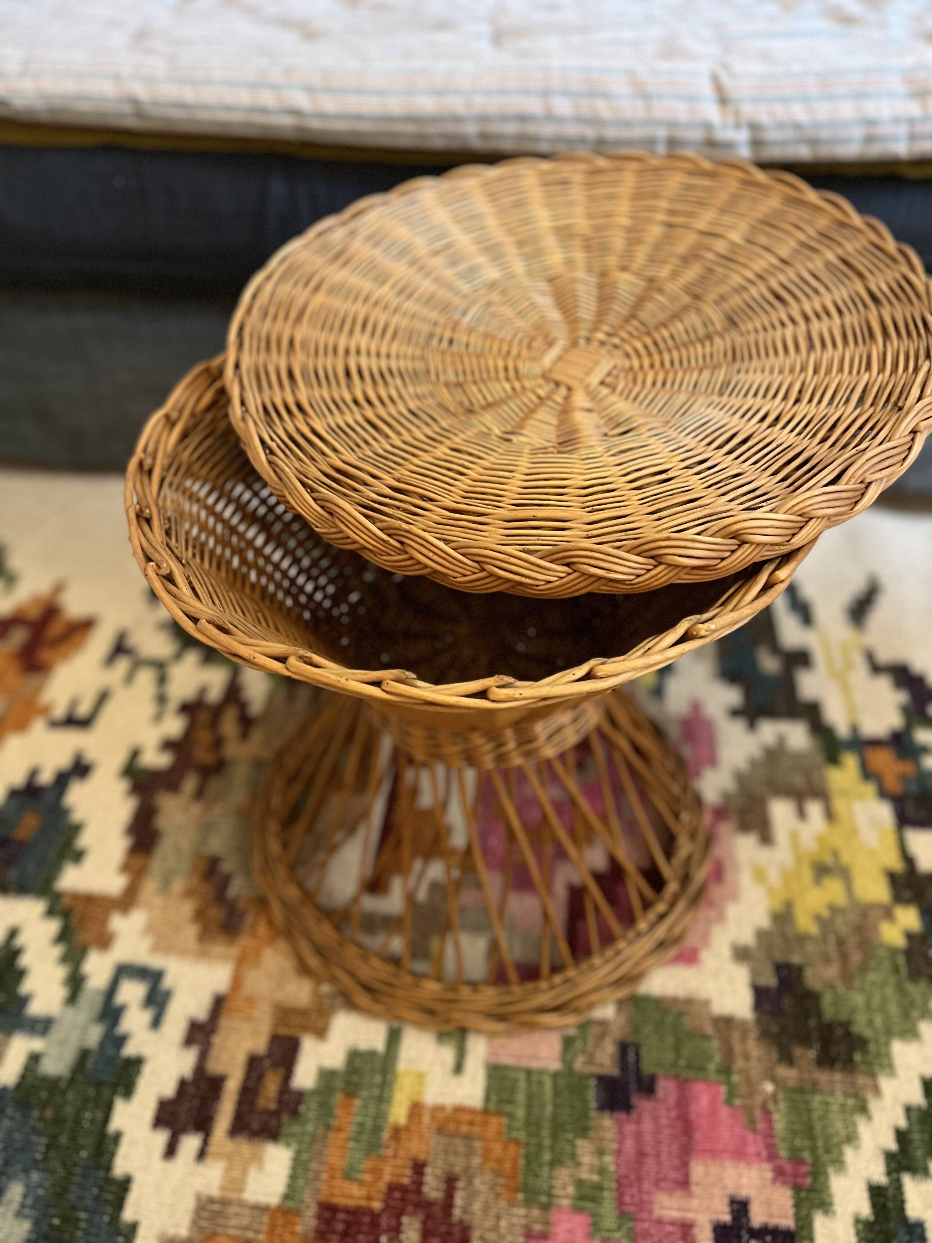 Small vintage rattan pedestal table