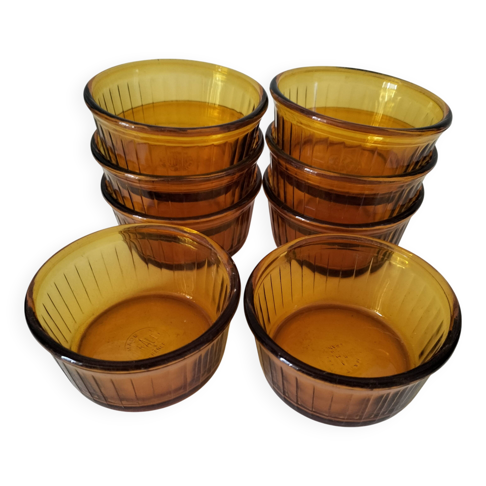 Set of 8 Duralex amber-colored ramekins