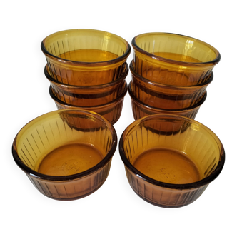 Set of 8 Duralex amber-colored ramekins