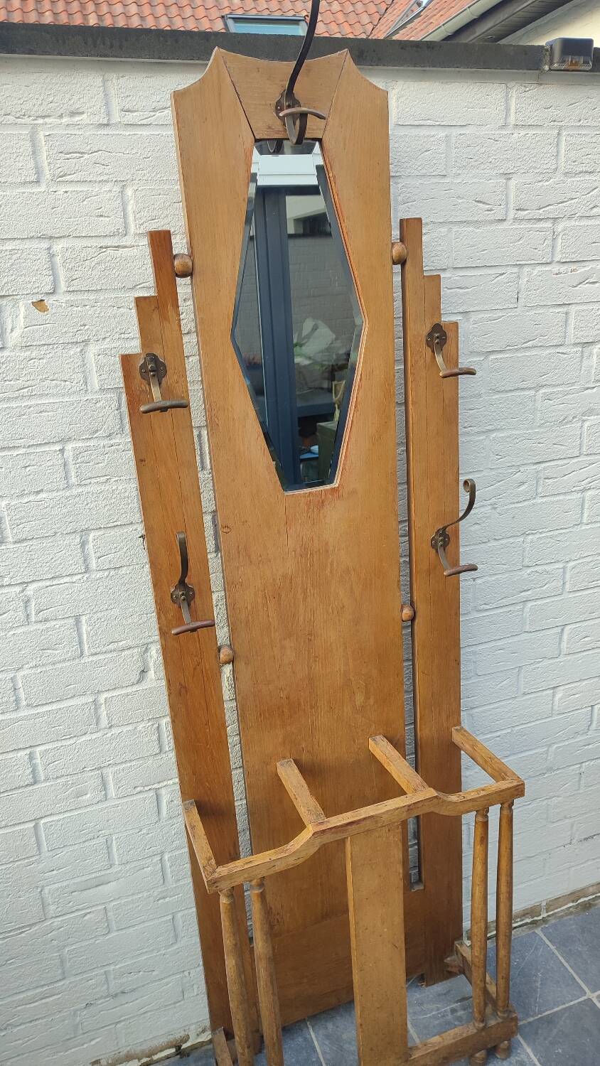 Art Deco coat rack in oak