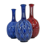 Blue and red peacock vases Midcentury Sven Erik Skawonius Upsala Ekeby, 1950s