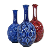 Vases Paon bleus et rouges Midcentury Sven Erik Skawonius Upsala Ekeby, années 1950