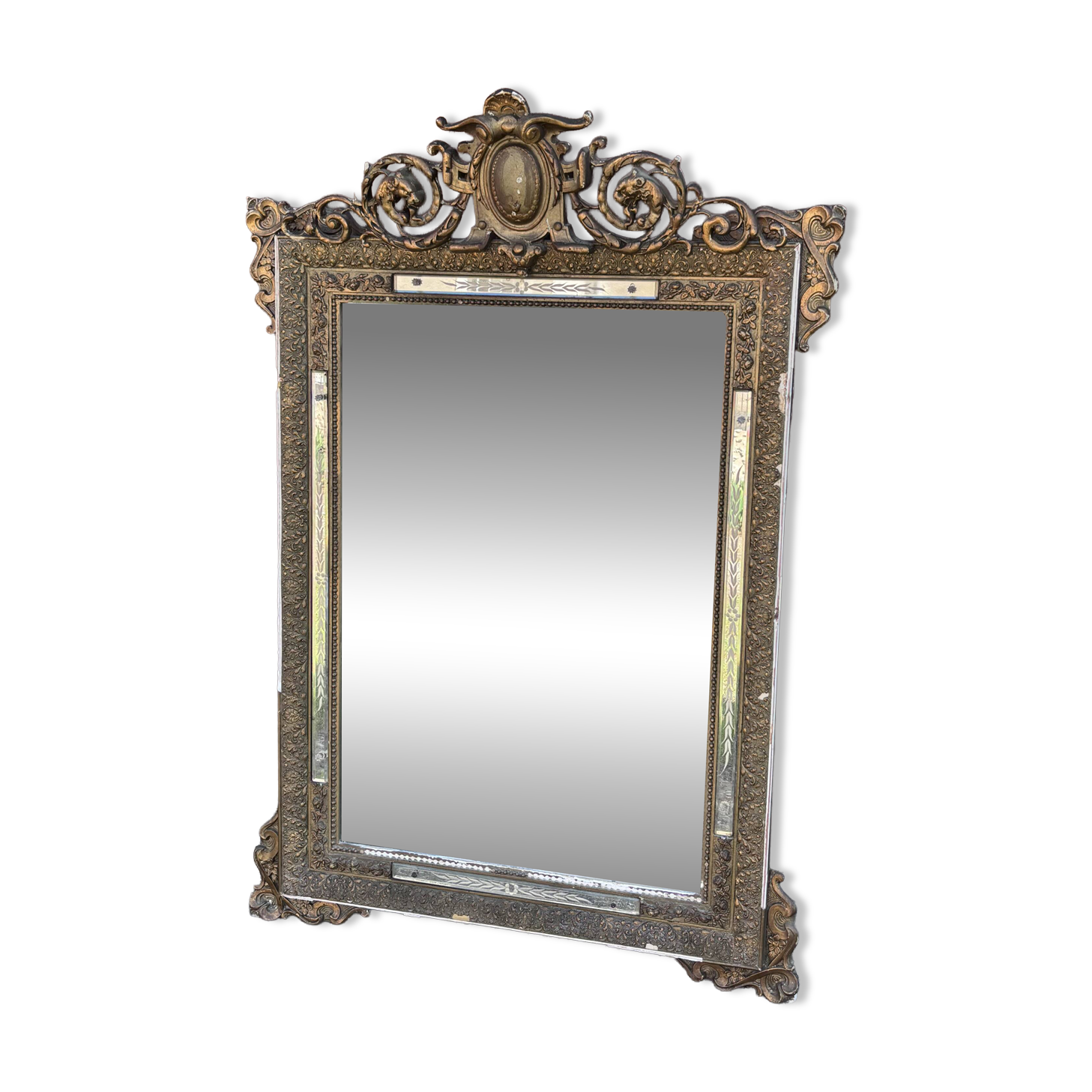 Large Napoleon III carved mirror – Patinated wood & Louis XV decor