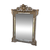 Grand miroir Napoléon III sculpté – Bois patiné & décor Louis XV