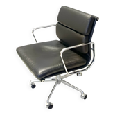 Postmodern Black Leather Soft Pad Chair Charles & Ray Eames for ICF