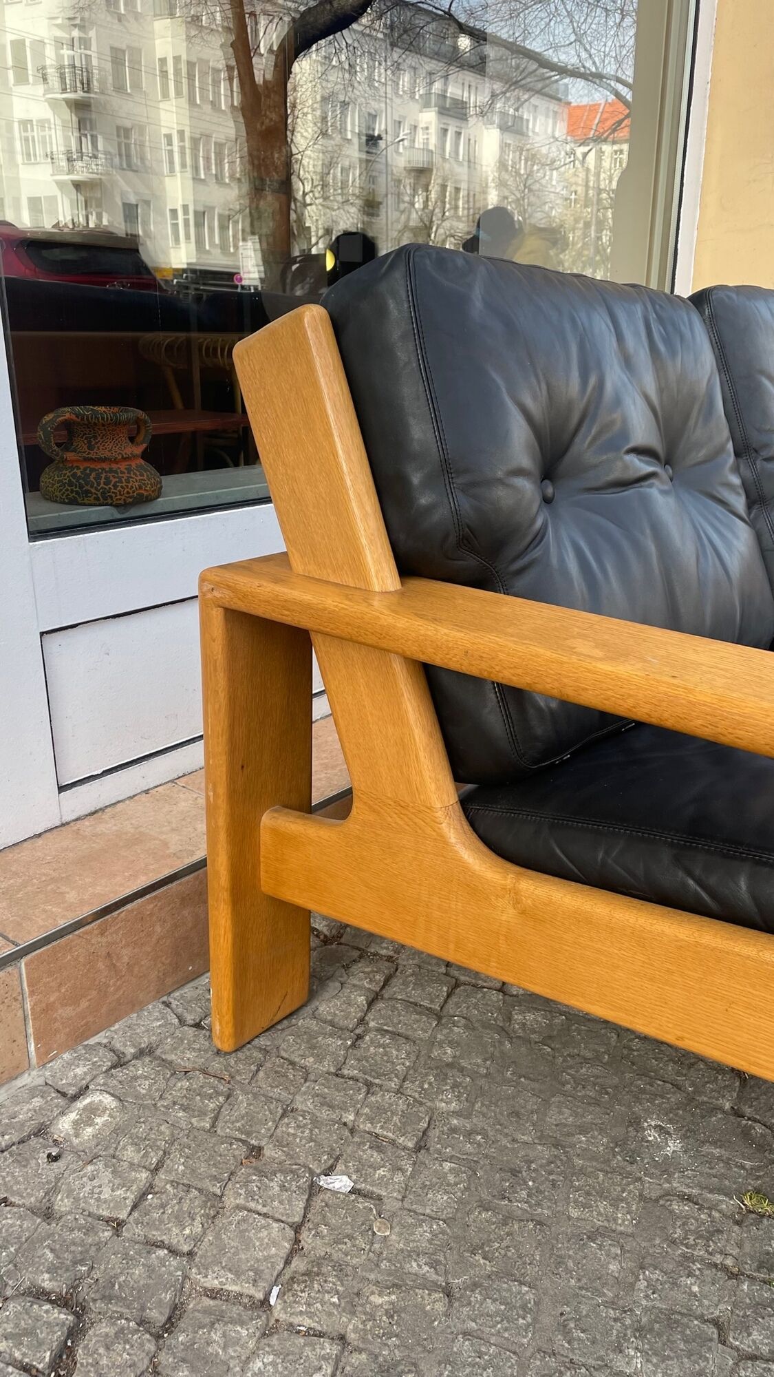 3-seater sofa in oak and leather design Eesko Pajamies for Asko model Bonanza 1970