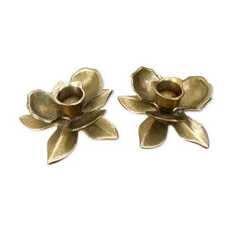 Candlesticks brass candlesticks orchid flower pattern