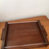 Plateau style art-déco en bois et baguettes en verre blanc